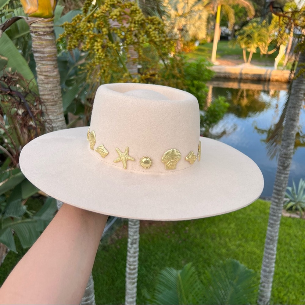 Lack Of Color Cream Hat with Gold Accents